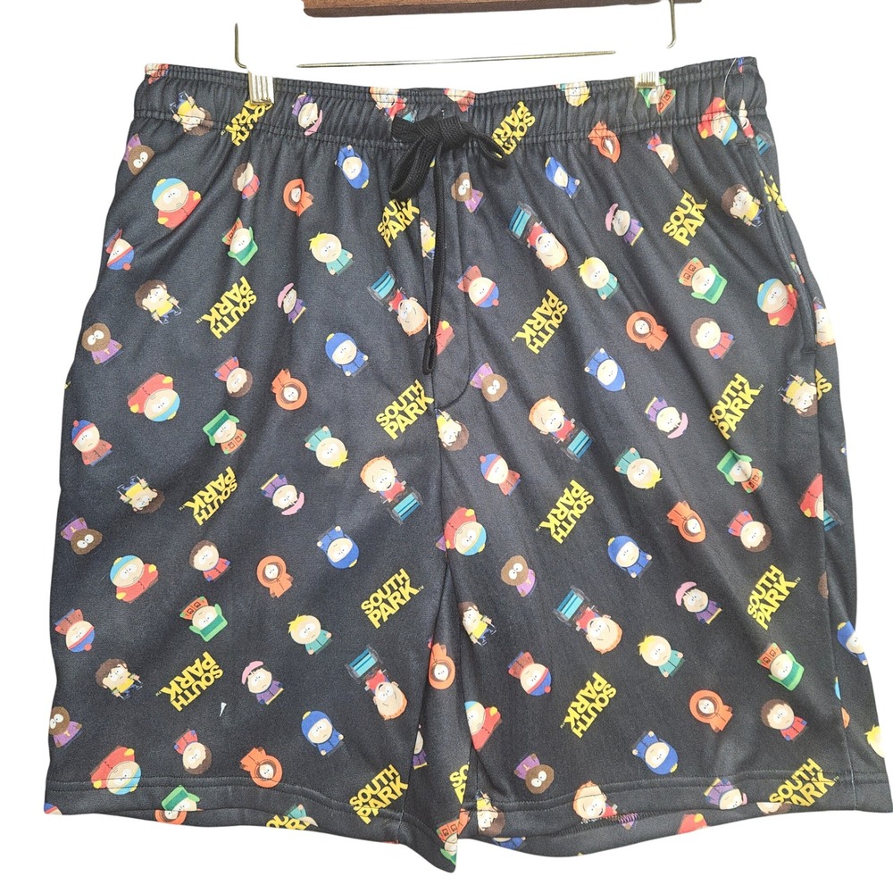 South Park Mens Black Character All Over Print Sleep Shorts Large STH2402